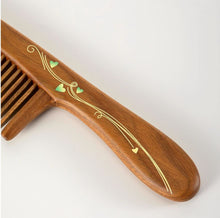 Load image into Gallery viewer, 绿檀镶齿梳幸福安康 Happiness and Good Health